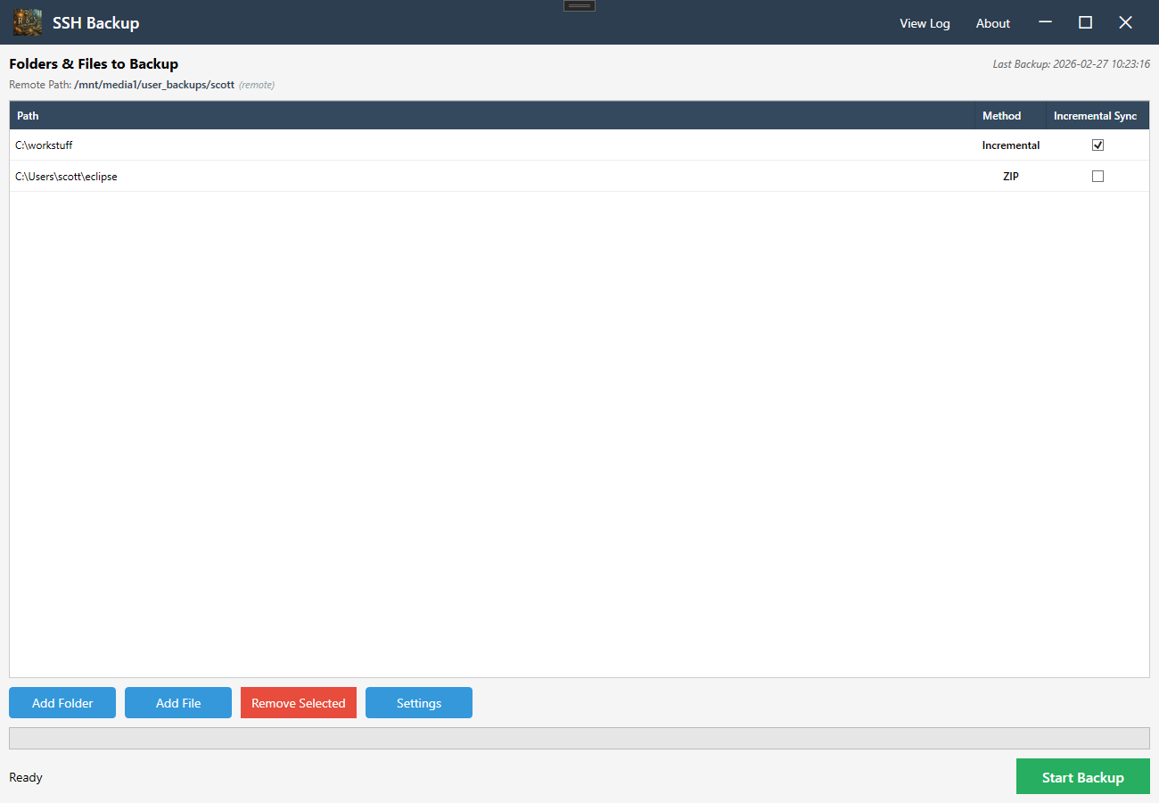 SSH Backup Main Window
