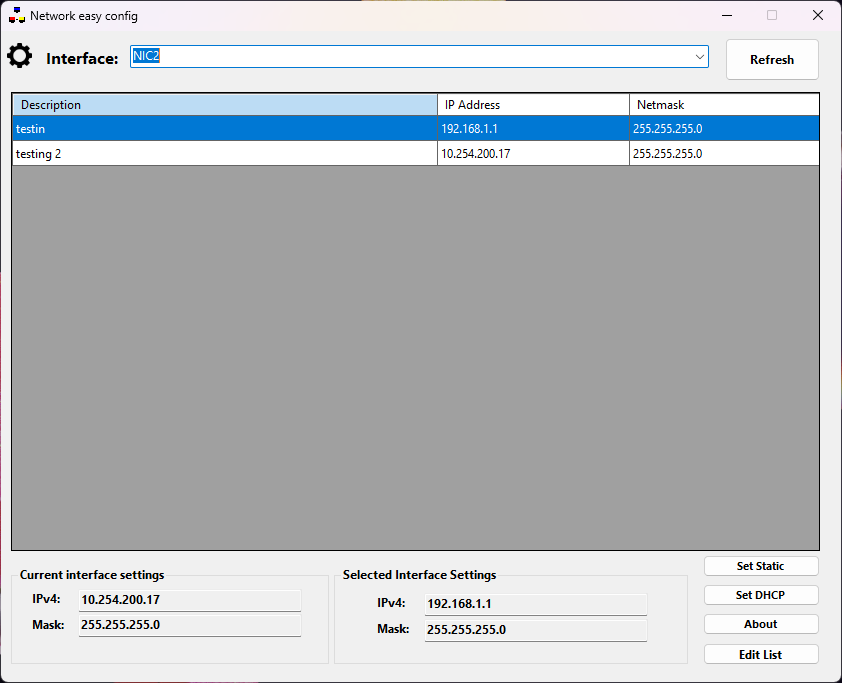NetworkSet Main Window