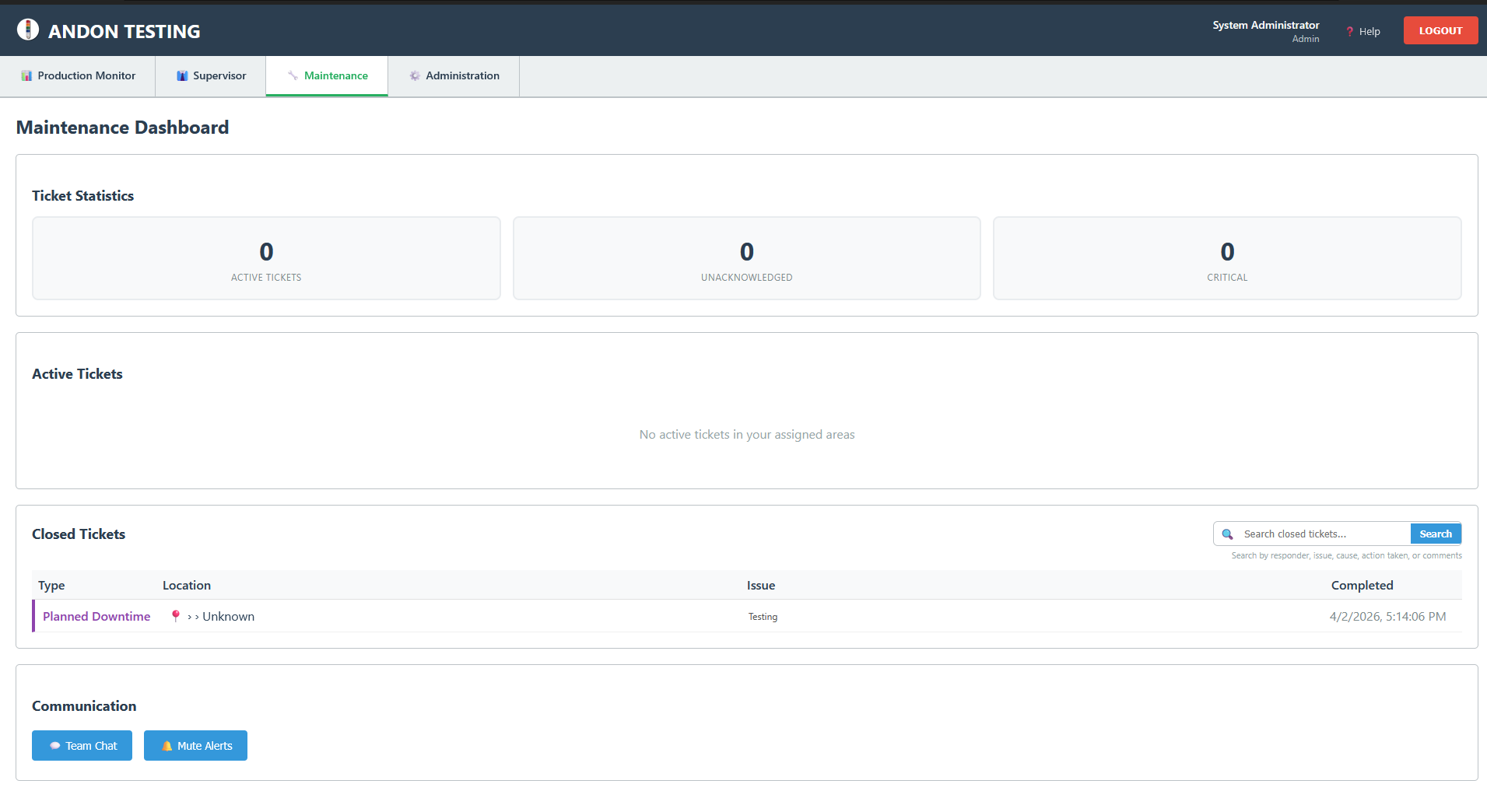 Andon Maintenance View
