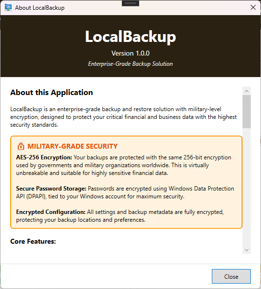 Local Backup About