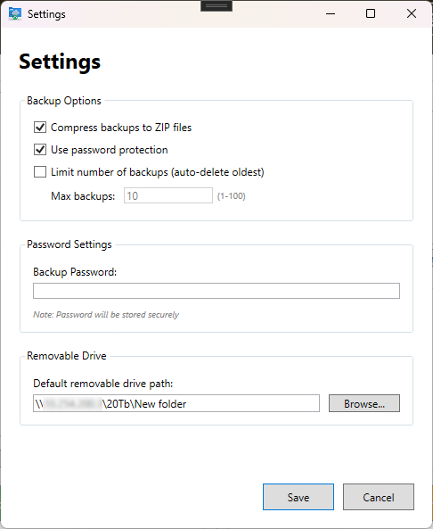 Local Backup Settings